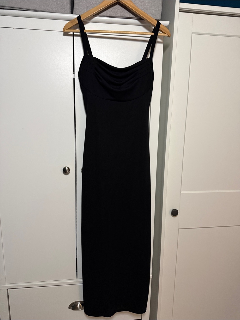 Sleek Black Maxi Slip Dress with Cowl Neck